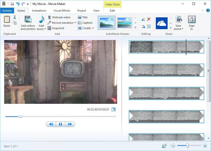capture d'écran de la plateforme Windows Movie Maker