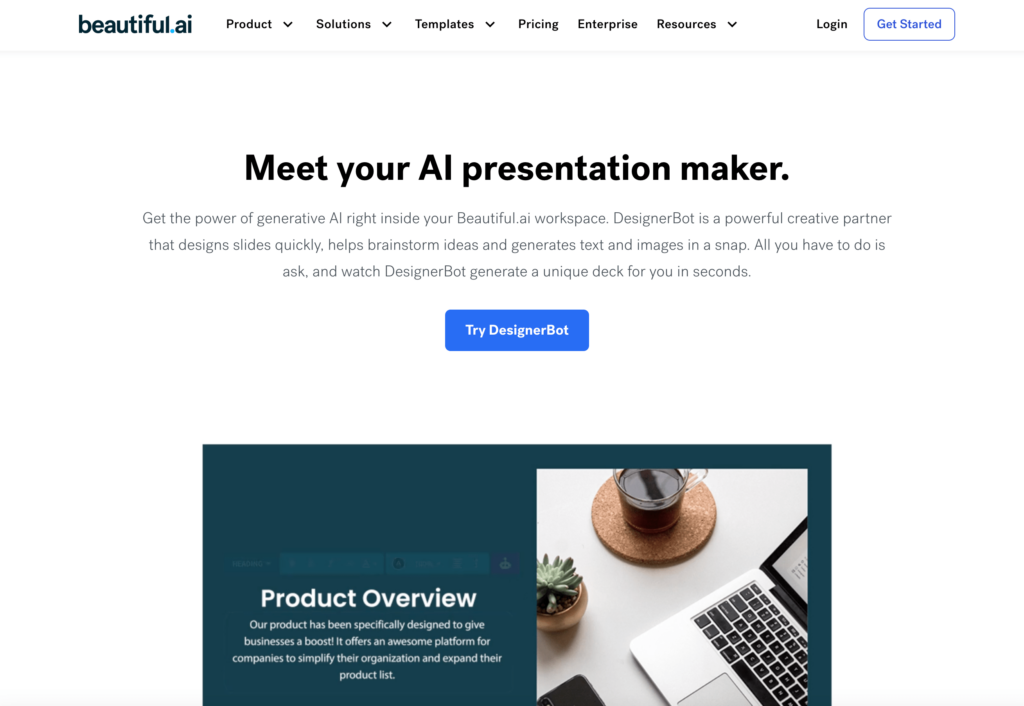 Beautiful.ai, présentation par IA